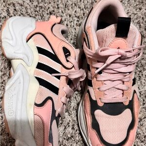 adidas Women's Pink and Black Chunky Sneakers